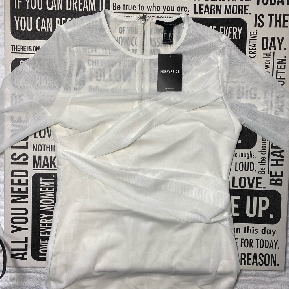 White Mesh Crossbody Bodycon Dress